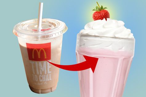 How to make your own McDonald's milkshake while the famous drink is off the menu Mcdonalds Chocolate Milkshake, Mcdonald's Milkshake, Milkshake Recept, Milkshake At Home, Mcdonalds Shakes, Eggnog Shake, Mcdonalds Milkshake, Healthy Mcdonalds, Vanilla Milkshake Recipe