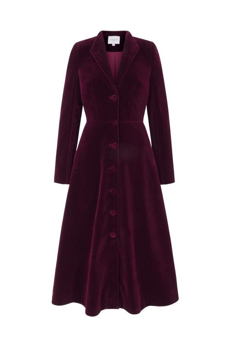 Vintage Coats For Women, Aw24 Outfits, Velvet Dress Winter, Plum Outfit, Plum Jacket, Suzannah London, Lilac Coat, Coat Dresses, Plum Velvet