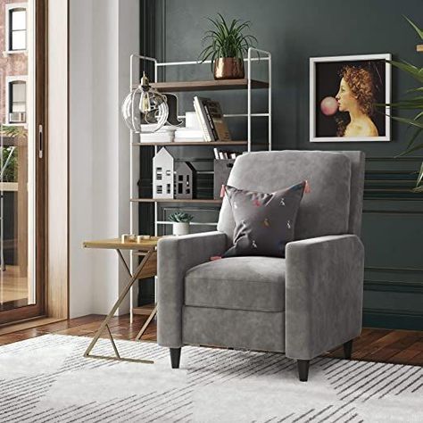 Novogratz Lana Pushback, Living Room Accent Chair, Light Gray Velvet Recliner (DA2025779N) Recliner Living Room, Living Room Recliner, Bedrooms Decor, Large Chair, Master Bedrooms, Living Room Accents, Leather Recliner, Wing Chair, Home Office Space