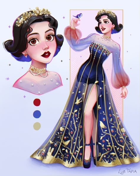 Snow White - Fashion Gala Princesses, an art print by Luz Tapia - INPRNT Luz Tapia Art, Royal Core, Disney Princess Fan Art, Disney Princess Fashion, Images Disney, Princess Fashion, Karakter Disney, Disney Princess Drawings, Princess Drawings