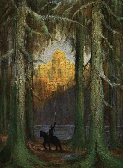 Hermann Hendrich | Parsifal brings the Saint Spear to the Grail Castle | Mythology art, Masculine art, Deep art Roi Arthur, Fairytale Art, Mystical Art, Fantasy Aesthetic, The Saint, High Fantasy, Moscow Russia, Medieval Fantasy, Fantasy Landscape