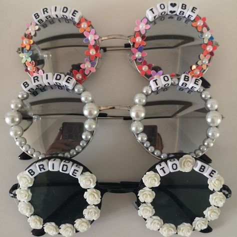 Bachelorette Crafts, Bridal Party Sunglasses, Bride Sunglasses, Nola Bachelorette, Festival Themed Party, Bachelorette Sunglasses, Bachelorette Party Sunglasses, Beaded Sunglasses, Bridal Parties Pictures