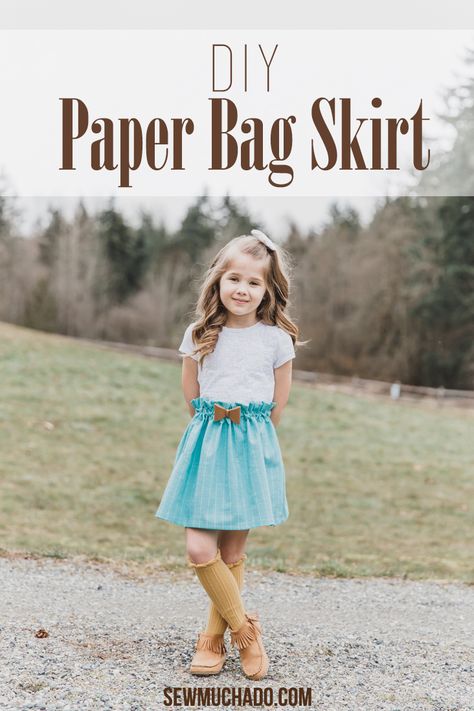 DIY Paper Bag Skirt {With Cricut Tools!} - Sew Much Ado Girls Skirt Patterns, Diy Leather Bows, Paper Bag Skirt, Diy Paper Bag, Diy Frühling, Sew Projects, Skirt Tutorial, Beginner Sewing Projects Easy, Leftover Fabric