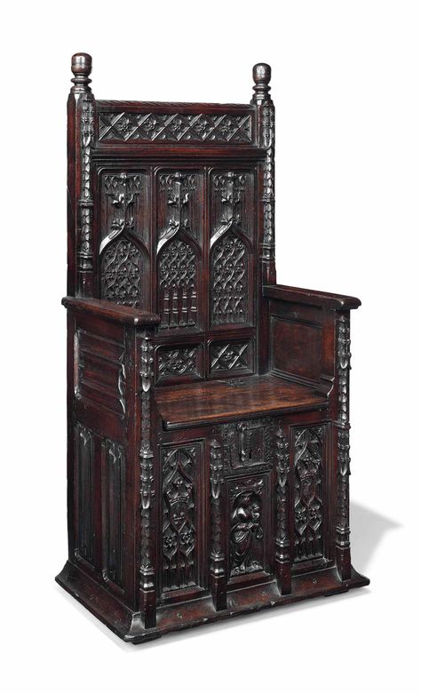 Gothic Furniture Victorian, Gothic Throne, Gothic Revival Furniture, Interior Design Chair, Fantasy Library, Gothic Interior Design, Gothic Chair, Gothic Ideas, Chair Woodworking Plans