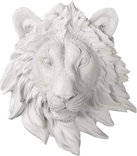 Wall Charmers Mini White Faux Lion Head Wall Hanging - 9" White Faux Taxidermy Animal Head Wall Decor - Handmade Farmhouse Decor African Safari Theme, Faux Deer Head, Faux Animal Head, Animal Head Wall Decor, White Faux Taxidermy, Deer Head Wall Decor, African Cats, Head Wall Decor, Animal Head Wall