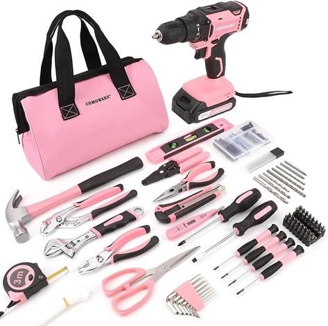 Amazon.com: COMOWARE 171Pcs Home Tool Kit with Drill, Pink Drill Set for Women, Lady's Home Repairing Tool Kit with 20V Power Drill, with a Large-Capacity Tool Storage Bag : Tools & Home Improvement Drill Set, Ceiling Fan In Kitchen, Home Tools, Cordless Drill, Gifts For Your Mom, Fashion Toys, Power Drill, Home Repair, Workshop Equipment