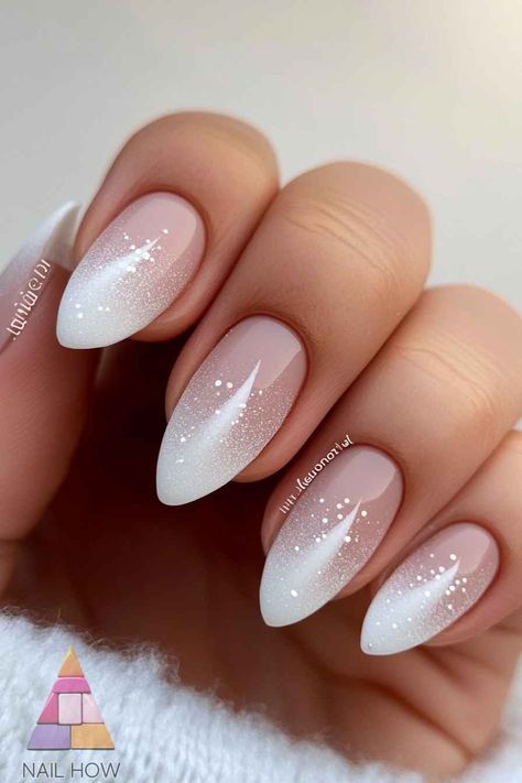 Winter Nail Designs You Need to Try: Fresh, Frosty, and Fabulous! 141 Oval Pink And White Nails, Almond Nails Christmas Designs Simple, Winter Nails Round Shape, Gel Nails Winter Colors, Winter Nails Round, Nails Winter White, White Winter Nail Designs, White Nails Winter, Fall Nail Inspo Short