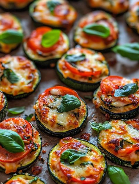 Hidden Recipes | Mini Zucchini Pizza Bites | Facebook Mini Pizza Bites Appetizers, Zucchini Tomato Bites, Mini Zucchini Pizza, Zucchini Pepperoni Bites, Zuchini Garlic Bits, Zucchini Pizza Bites, Pizza Muffins, Carb Alternatives, Zucchini Pizzas