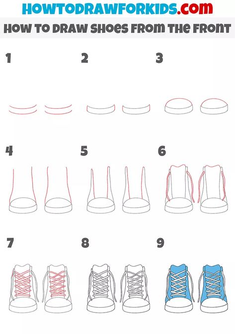 How To Draw Shoes On People, Crocs Shoes Reference Drawing, How To Draw Shoes On A Person Front View, How To Draw Converse Front View, Front Shoes Drawing, How To Draw Cute Shoes, Art Sketches Shoes, Cute Shoe Drawings, How To Draw Sneakers Step By Step