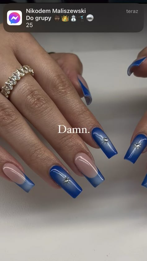 Nail Art Designs Dark Blue, Blue And Gold Square Nails, Blue Edgy Nails, Nail Ideas For Navy Blue Dress, Royal Blue Aura Nails, Blue And Maroon Nails, January Nail Designs Blue, Blue Acrylic Nails Simple, Blue Square Nail Designs