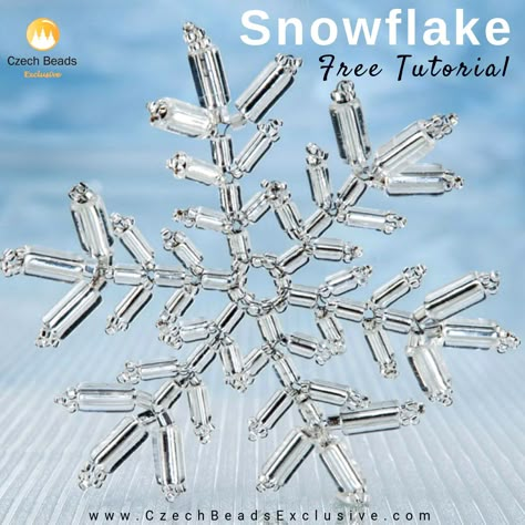 Dear handmakers, snow days in Prague inspired us to provide a new free DIY Snowflakes Made from Tradition Czech Seed Beads. We at... Snowflake Ornaments Diy, Snowflake Tutorial, Beaded Ornaments Diy, Seed Bead Patterns Free, Beaded Snowflakes Ornament, Beaded Christmas Decorations, Beaded Snowflake, Christmas Beading, Bead Ornaments