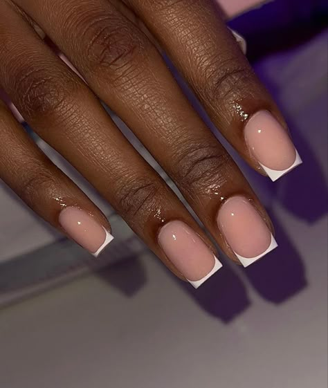 French Cream Nails, Gel Nails Extra Short, Short American French Nails, Box French Nails, Short Sns Nails With Tips, Natural Color Acrylic Nails Short, Nude Nails With French Tip, Nurse Nails Natural, Light Pink Square Nails