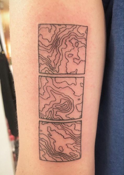 River Topography Tattoo, Topography Map Tattoo, Geographical Tattoo, Gis Tattoo, Topo Map Tattoo, Mountain Patchwork Tattoo, Climate Tattoo, Alpine Tattoo, Cartography Tattoo