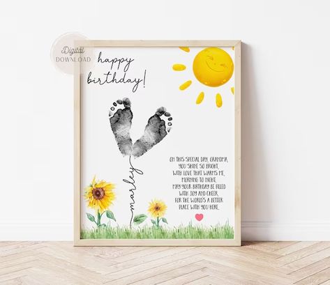 First Grandparents Day Gift, Footprint Art For Grandparents, Footprint Crafts For Grandparents, Footprint Printable, First Day Of Daycare, Handprint Ideas, Grandparents Card, Grandparents Day Crafts, Grandma Cards