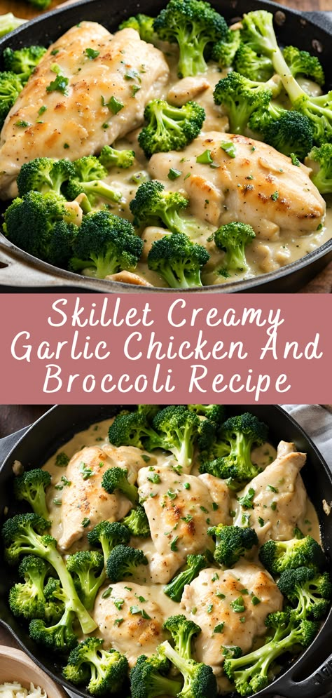 Skillet Creamy Garlic Chicken And Broccoli Recipe | Cheff Recipes Garlic Chicken And Broccoli, Broccoli Chicken Recipes, Broccoli Skillet, Chicken Broccoli Pasta, Garlic Broccoli, Resep Pasta, Chicken Broccoli Rice, Chicken Fresh, Creamy Garlic Chicken