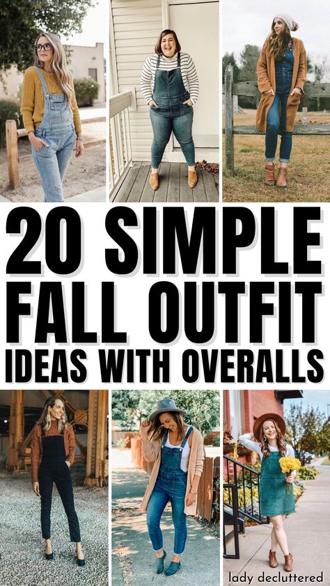 20 Simple Fall Outfit Ideas with Overalls 2023 Overall Outfits, How To Wear Overalls Fall, Winter Jean Overalls Outfit, Jean Overalls Outfit Fall, Overalls In Fall, How To Style Women’s Overalls, Overall Style Outfits, Jacket With Overalls Outfit, Overalls For Petite Women