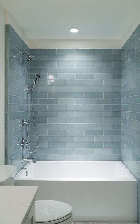 7 Baths Tiled In Beautiful Sea Glass Blue - Cocoweb - Quality LED Lighting Specialists Makeover Kamar Mandi, Small Shower Remodel, Tile Remodel, Bath Tiles, Bathroom Remodel Designs, Bathroom Remodel Shower, Trendy Bathroom, Bath Room, Shower Remodel