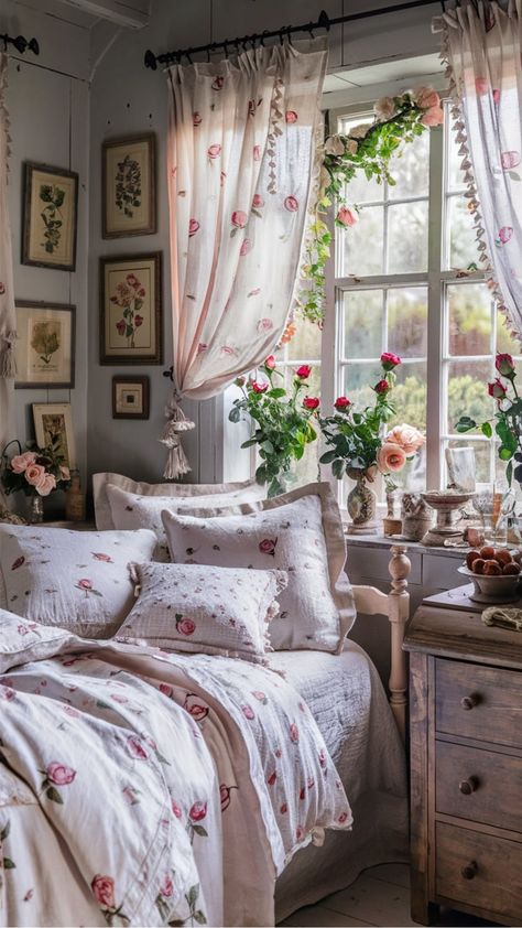 British Countryside Bedroom English Cottage Interiors Bedroom, British Countryside House, Grandma Core Bedroom, Cottage Interiors Bedroom, Old English Cottage Interiors, Countryside Interior, Countryside Bedroom, English Country Decor Bedroom, European Heritage