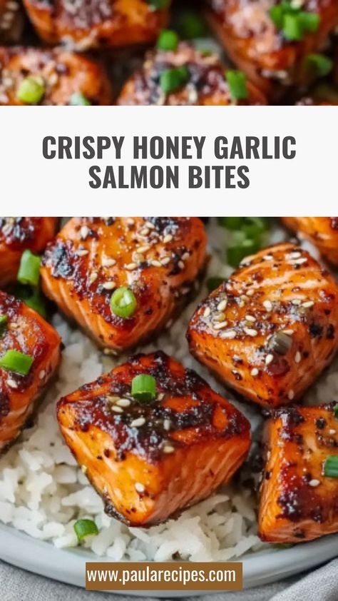 Tender salmon meets crispy perfection! These Honey Garlic Salmon Bites are your new go-to for a quick, flavorful dish that everyone will love. 😋🍽️ #QuickMeals #EasyDelicious #HoneyGarlicGoodness #CrispyOnTheOutside #FlavorFull #HealthyMeals #DinnerMadeEasy #SnackLikeAPro #SeafoodFavorites #YummyInMyTummy Honey Garlic Salmon Bites, Garlic Salmon Bites, Crispy Salmon Recipe, Honey Salmon Recipes, Quick Salmon Recipes, Salmon Bites Recipe, Clean Meal Prep, Salmon Bites, Honey Garlic Salmon