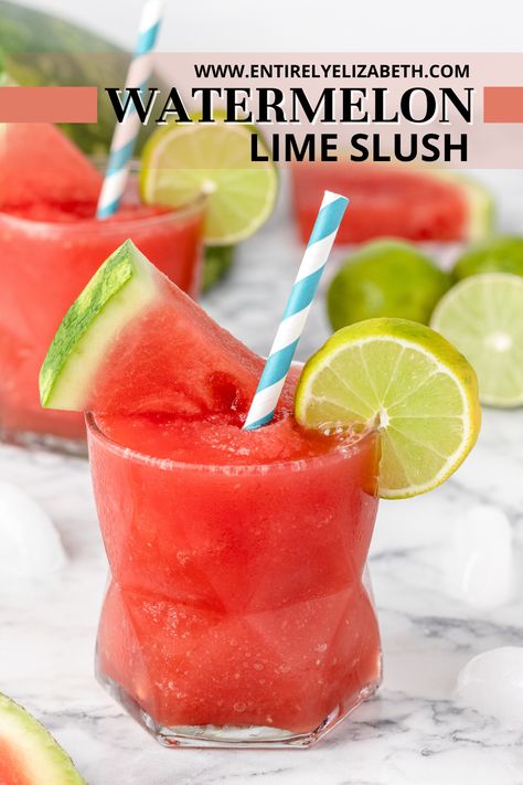 Watermelon Italian Ice, Watermelon Alcohol, Frozen Fruit Drinks, Drink For Summer, Slush Recipes, Lime Drinks, Mango Lemonade, Peach Dessert Recipes, Best Drink