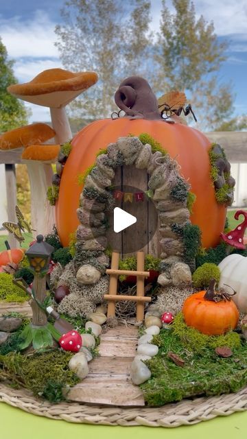 Kimbo- on Instagram: "Let’s make the cutest fall decor with supplies from @hobbylobby ! This Pumpkin fairy house is the perfect project for the colder fall days!! Comment PUMPKINFAIRYHOUSE (no spaces) and I’ll send you the link for the full supply list and instructions! #HobbyLobby #HobbyLobbyFinds #ad #HobbyLobbyCreator" Hobby Lobby Fairy Garden Ideas, Pumpkin Fairy House Carving, Pumpkin Fairy House Diy, Fall Craft Ideas For Adults Easy Diy, Fairy House Pumpkin, Fairy Garden Pumpkin, Fall Fairy Garden, Fairy Pumpkin, Fairy House Kit