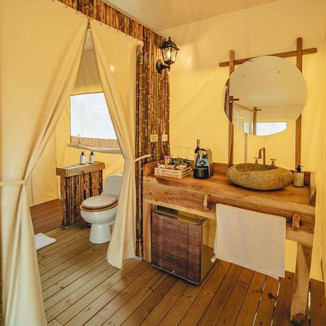 Glamping Bathroom, Glamping Business, Campsite Setup, Bell Tent Camping, Entre Rios, Camping Bathroom, Tent Living, Outdoor Bathroom Design, Barn Renovation