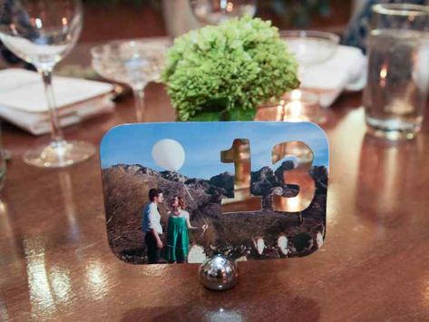 16 Unique Table Number Ideas Unique Table Numbers Wedding, Table Number Ideas, Unique Table Numbers, Photo Table Numbers, Orange Wedding Invitations, Floral Wedding Stationery, Wedding Invitation Trends, Number Ideas, Rustic Wedding Ceremony