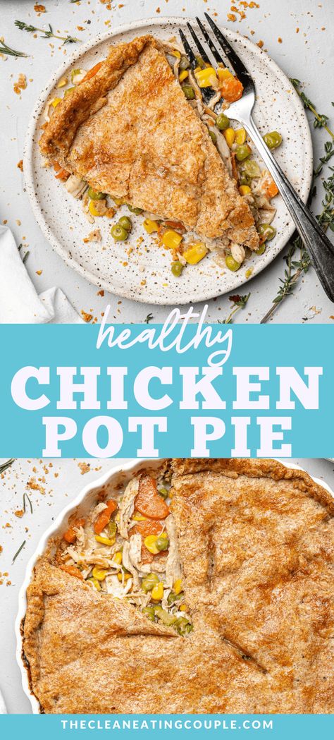 This Healthy Chicken Pot Pie Recipe is the perfect light dinner. Learn how to make chicken pot pie in under an hour for a delicious meal! This has the most delicious filling and can be made in individual ramekins or doubled to feed a crowd. Low Calorie Chicken Pot Pie, Chicken Pot Pie Easy, Pot Pie Easy, Healthy Chicken Pot Pie, Dairy Free Sauces, Low Calorie Chicken, Chicken Fresh, Pie Easy, Pot Pie Filling