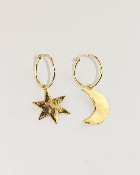 Gold Filled Hoops, Luck Charm, Star Moon, Luck Charms, Lost Wax, Girly Jewelry, Brass Jewelry, Dream Jewelry, Jewelry Inspo