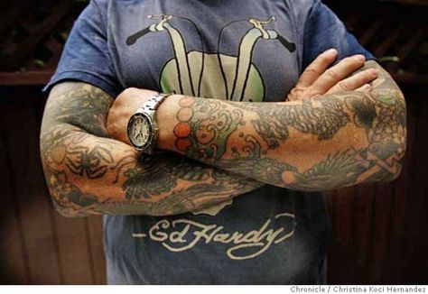 I had to explain recently that Ed Hardy was a tattoo artist, not a guy who made colorful purses and car seat covers. Here are Ed Hardy's arms, lady. Ed Hardy Tattoos, Don Ed Hardy, Flower Tattoo Shoulder, Flower Tattoo Sleeve, Traditional Tattoo Art, Arts Ed, Flower Tattoo Designs, Traditional Tattoos, High Art