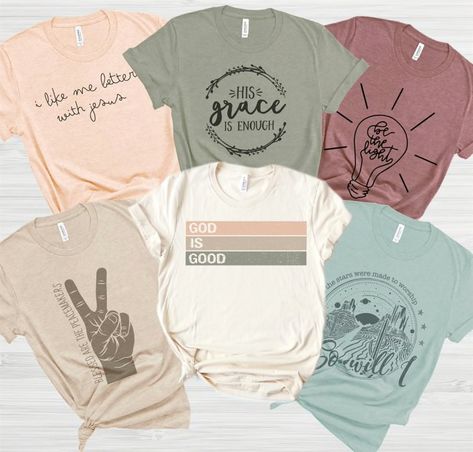 Cute Graphic Tees For Women, Christian Graphic Tees, Scripture Shirt, Christian Shirts Designs, Cute Shirt Designs, Shirt Design Inspiration, Shirt Print Design, Christian Tees, Clothing Photography