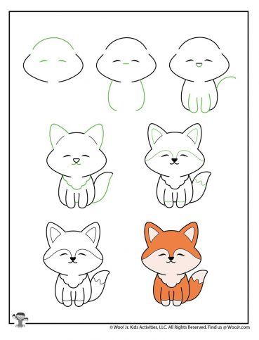 Kawaii Drawing for Kids Tutorials | Woo! Jr. Kids Activities Draw Cute Animals, Trin For Trin Tegning, How To Draw Cute, Draw Cute, 강아지 그림, Easy Drawings For Kids, Easy Doodle Art, Easy Doodles Drawings, Dessin Adorable