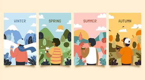 Seasons Calendar Kids, Seasons Illustration, Desk Calendar Mockup, Vector Illustration Character, Illustration Techniques, Wedding Branding, Kids Calendar, Poster Collection, People Illustration