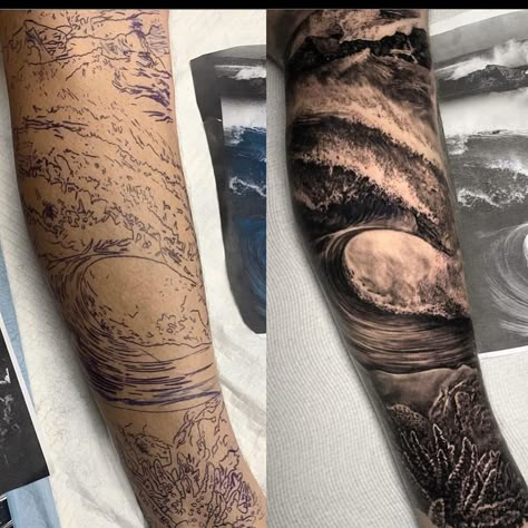 Oceanic Tattoo, Kc Tattoo, Ocean Theme Tattoo, Wave Tattoo Sleeve, Sea Tattoo Sleeve, Scuba Tattoo, Code Tattoo, Sam Tattoo, Tattoo Wave