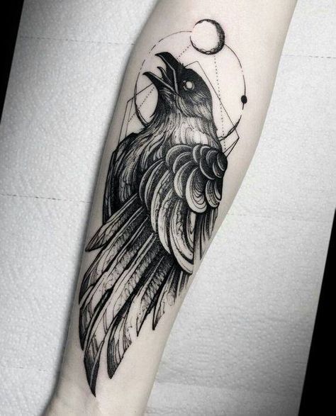 Rabe Tattoo, Vogel Tattoo, Tattoo Dotwork, Shape Tattoo, Crow Tattoo, Norse Tattoo, Raven Tattoo, Inspiration Tattoos, Geometric Tattoo Design