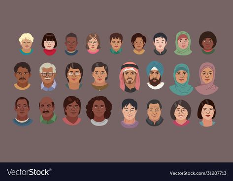 Illustration Children, Different Races, Indian People, Portrait Cartoon, Kids Activity, Woman Portrait, People Illustration, Asian American, White Face