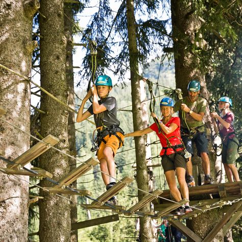 In the high rope course | © saalbach.com , Mirja Geh High Ropes Course, Home Retreat, Go Kart Tracks, Climbing Tower, Water Playground, Hiking Map, Ropes Course, Children Park, Tourist Office