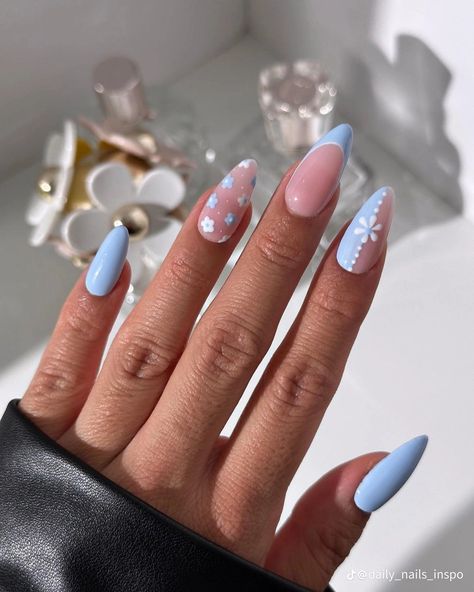 Light Blue Nail Designs, Color For Nails, Light Blue Nails, Milky Nails, Summery Nails, Almond Nails Designs, Cute Summer Nails, Blue Nail Designs, Cute Gel Nails