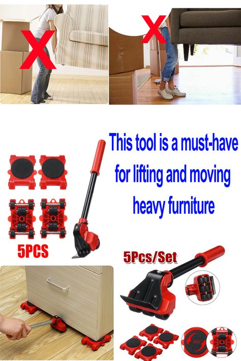 They are designed with an ergonomic handle and a durable lifting platform, allowing you to easily maneuver and lift objects up to 1300 lbs. 
Additionally, they come with 8 furniture sliders, which can help you move furniture and appliances around with ease. 
Furniture lifter tools are a great way to make moving and rearranging easier and safer. Lifting Furniture, Furniture Movers Sliders, How To Lift Heavy Objects, Furniture Lifters Products, Moving Tools, Lifting Devices, Furniture Sliders, Furniture Movers, Moving Furniture