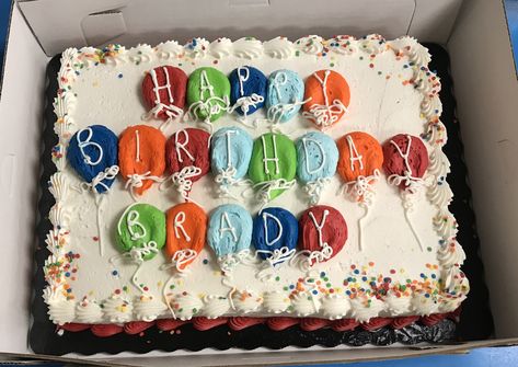 Balloons sheet cake Full Sheet Birthday Cake Ideas, Balloon Sheet Cake, Birthday Sheet Cake Ideas, Round Cake Designs, Man Birthday Cakes, Buttercream Cake Ideas, Happy Birday, Birthday Sheet Cake, Dq Cake