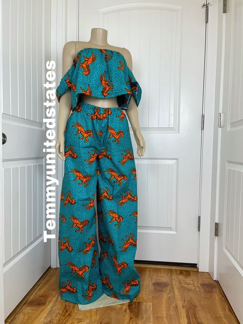 Excited to share this item from my #etsy shop: African print maxi pant with matching cropped top, Ankara pant set,African maxi pants,cropped Top&pant set,Wide bottom pants/Palazzo pant se Wide Bottom Pants, Tops For Palazzo Pants, Bas Large, African Maxi Skirt, Crop Top Pants Set, African Party Dresses, Ankara Clothing, Ankara Long Gown Styles, African Lace Styles