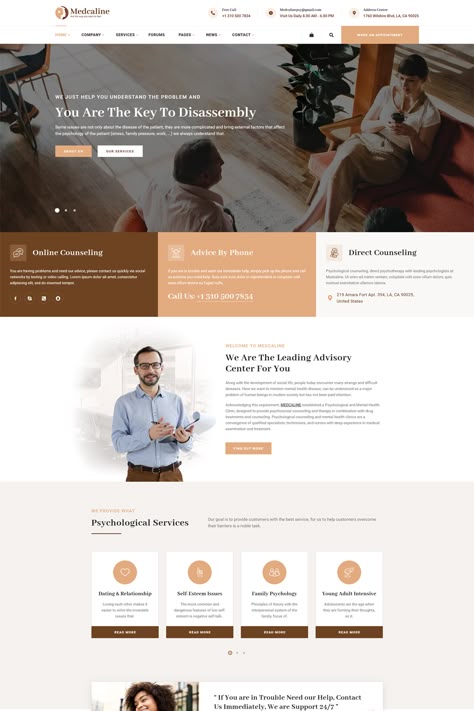 Medcaline is a WordPress theme designed for psychology and counseling websites. It is available on ThemeForest and is specifically tailored to meet the needs of psychologists, therapists, counselors, and other mental health professionals. The theme offers a range of features and customization options to create a professional and engaging website for your psychology or counseling practice. Psychologist Website Design, Counseling Website Design, Psychology Website Design, Mental Health Website Design, Calming Websites, Mental Health Website, Mental Therapist, Psychology Website, Psychology Clinic