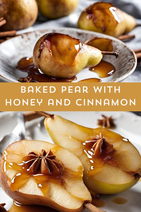 "Indulge in the cozy delight of Baked Pear with Honey and Cinnamon – a simple yet elegant dessert that captures the essence of warmth and sweetness. 🍐✨ Drizzled with golden honey and dusted with fragrant cinnamon, these baked pears are a perfect blend of simplicity and sophistication. A delightful treat for your taste buds and a feast for the eyes. 🌟🍯 #BakedPears #DessertLove #SweetTreats #EasyRecipes" Cinnamon Honey Baked Pears, Baked Pears With Cinnamon And Honey, Cinnamon Pears, Baked Pear, Ripe Pears, Different Nuts, Baked Pears, Honey Cinnamon, Baking With Honey