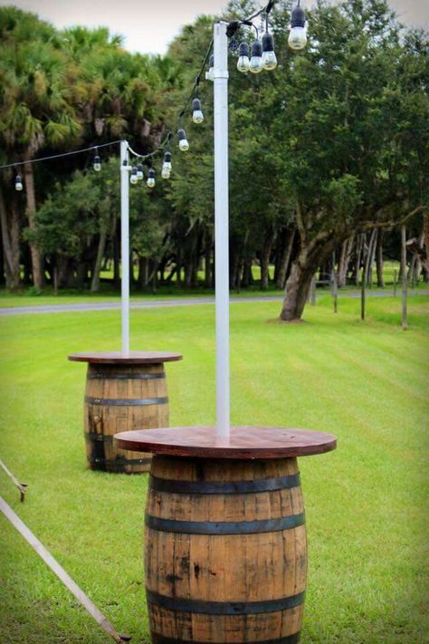 Whiskey Barrel Pole Lights, Metal Barrels Decor Ideas, Whiskey Barrel Light Poles, Wine Barrel Light Poles, Whiskey Barrel Outdoor Ideas, Beer Barrel Ideas, Whiskey Barrel Ideas, Diy Outdoor Lights, Porch Post Ideas