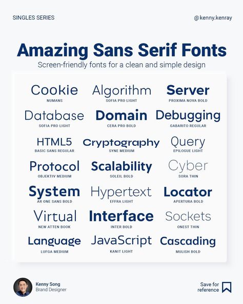 Kenny Song | Brand Designer | Minimalist sans-serif fonts that are easy to read and great for screens. Here are a few tips to help you choose a suitable typeface for… | Instagram Round Sans Serif Fonts, Clean Sans Serif Font, Kenny Song, Fonts Sans Serif, Best Sans Serif Fonts, Font Sans Serif, Sans Serif Typography, Gill Sans, Buick Wildcat