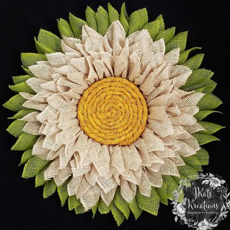 Diy Burlap Wreath, Burlap Sunflower Wreath, Burlap Sunflower, Loopy Bow, Burlap Flower Wreaths, Burlap Wreath Diy, Clothes Pin Wreath, Burlap Flower, Easy Diy Wreaths