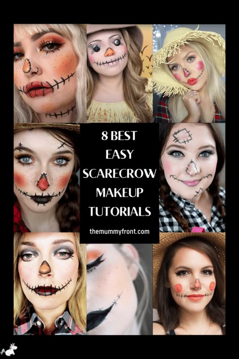 8 Easy Scarecrow Makeup Tutorials That Look Awesome - The Mummy Front Girls Scarecrow Costume Diy, Easy Diy Scarecrow Costume For Women, Cute Scarecrow Makeup For Women, Female Scarecrow Makeup, Womens Scarecrow Makeup, Pretty Scarecrow Makeup, Easy Scarecrow Makeup Last Minute, Female Scarecrow Costume, Scare Crow Halloween Costume Ideas