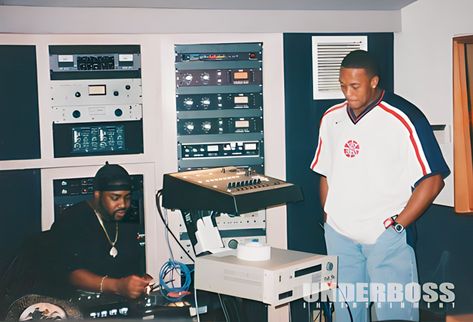 Lord Finesse, Dr Dre, recording studio, 1999, Chronic 2001, S950, SP1200, compressor Lord Finesse, Gangsta Rap Hip Hop, Hip Hop Producers, Producer Studio, Hip Hop Classics, White Ferrari, Beats Studio, Real Hip Hop, Studio Gear