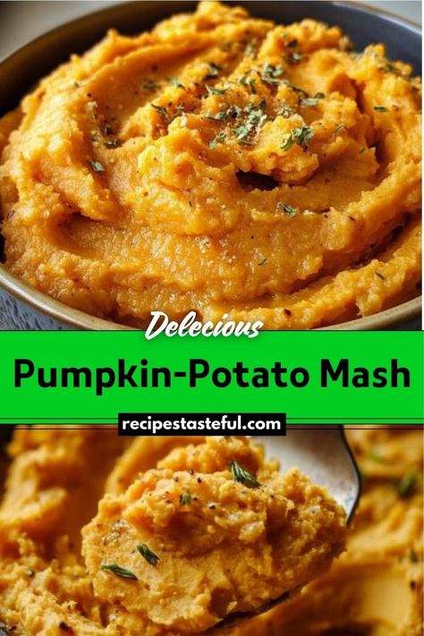 This Pumpkin-Potato Mash offers a delicious twist on traditional mashed potatoes by incorporating pumpkin. The result is a creamy, flavorful side dish with a subtle sweetness and vibrant color, perfect for fall and holiday meals. Pumpkin Mash, Classic Mashed Potatoes, Frozen Pumpkin, Leftover Pumpkin, Creamed Potatoes, Festive Desserts, Holiday Meals, How To Cook Potatoes, Breakfast For Dinner