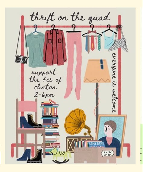 Thrift Market Poster, Thrift Store Poster Design, Thrift Poster Design, Clothes Swap Poster, Thrifting Illustration, Thrift Pop Up, Thrifting Poster, Pop Up Market Poster, Thrift Illustration